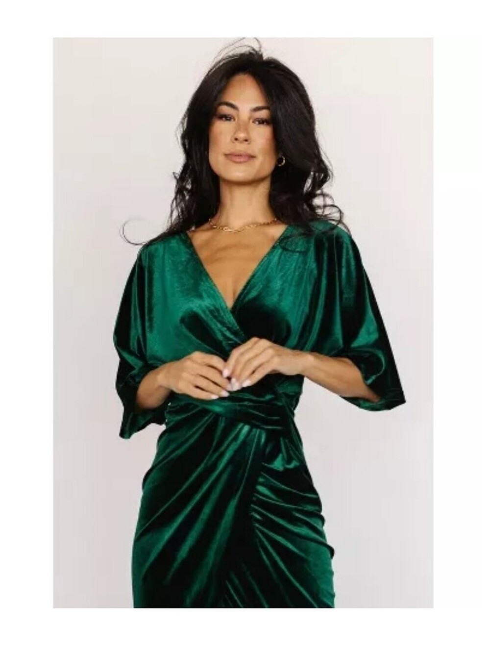 Baltic Born NWT Derp Green Brendyn Ruched Velvet Midi Dress in Emerald Size XL - Picture 2 of 8